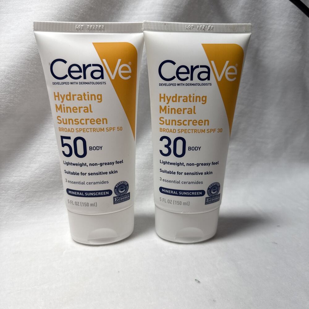 2 PACK CeraVe Hydrating Mineral Sunscreen Broad Spectrum SPF 30 &50 5oz for Body